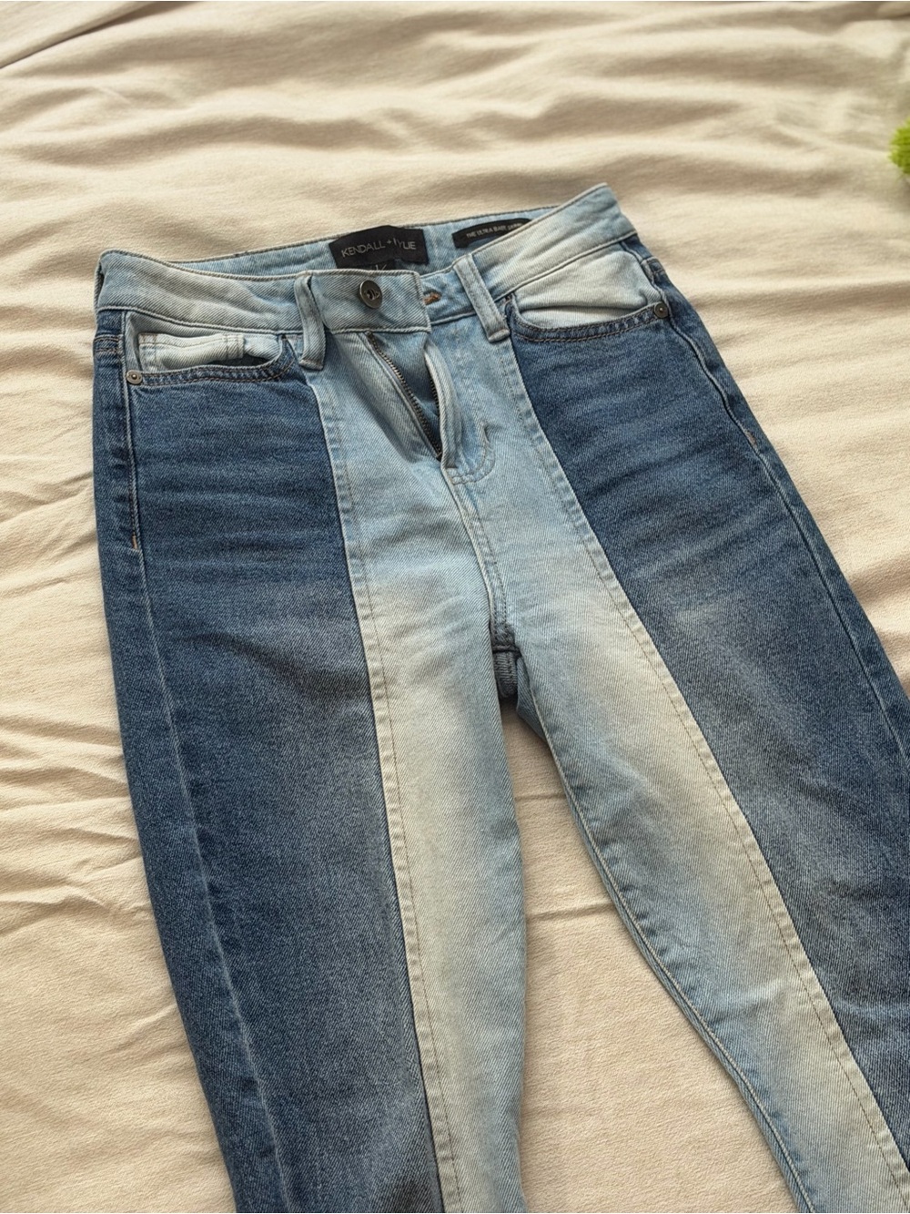 Kendall & Kylie Contrasting Light and Dark Blue Skinny Jeans